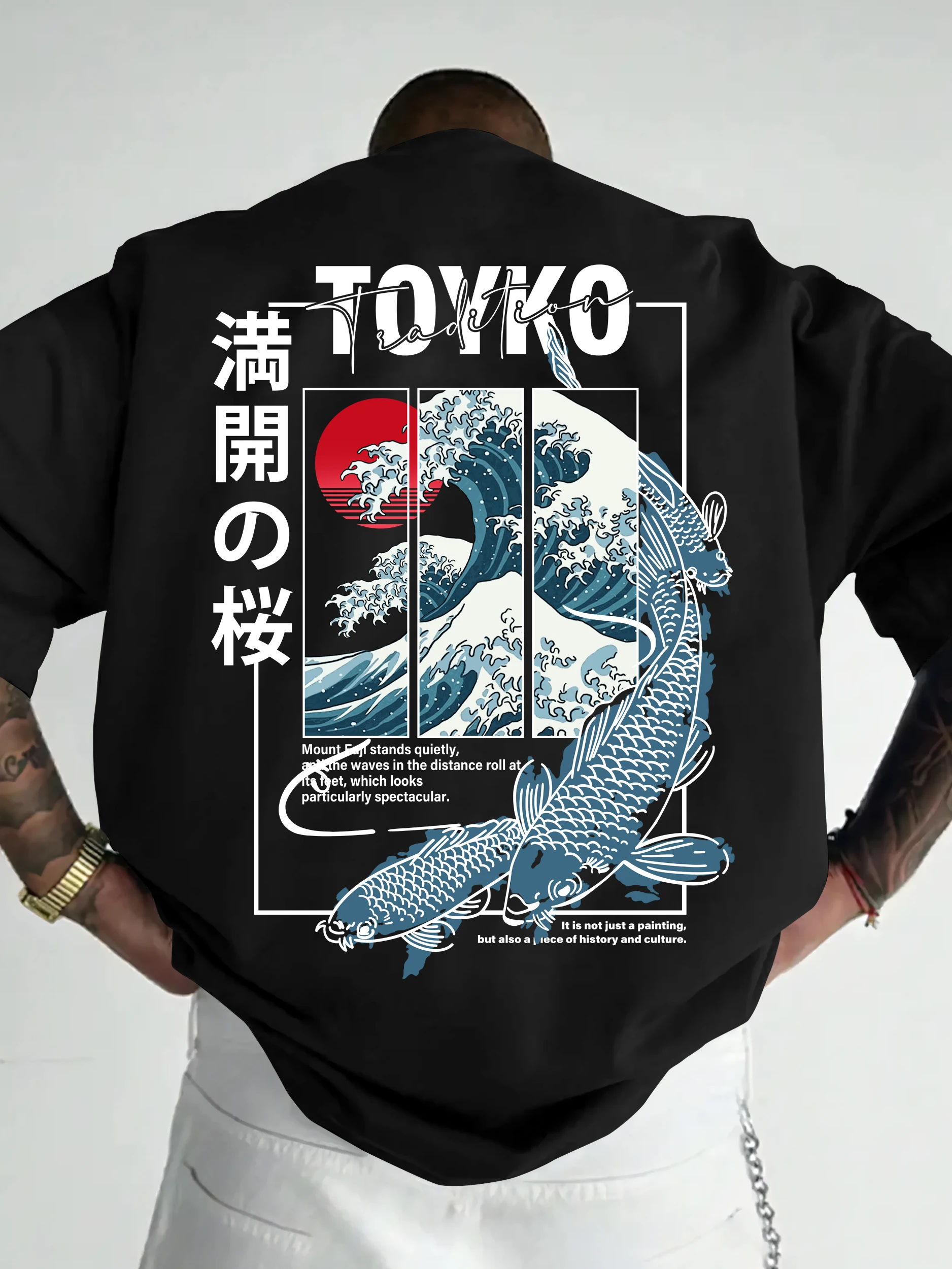 Men Japanese-style Trendy Pattern Loose Summer New T-shirt 100% Pure Cotton Soft Material Versatile Comfortable and Breathable image 2