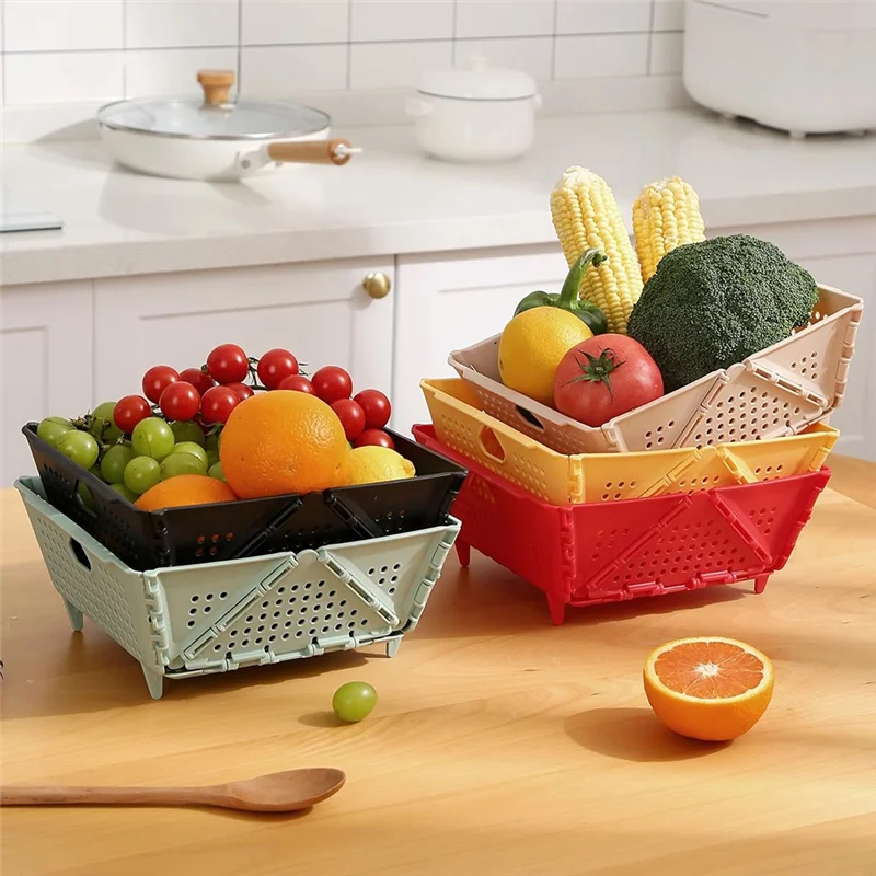 MAKE-Plastic Collapsible Colander - Foldable Drain Basket With Resting Feet - Kitchen Food Strainer - Space-Saving Easy To Use B
