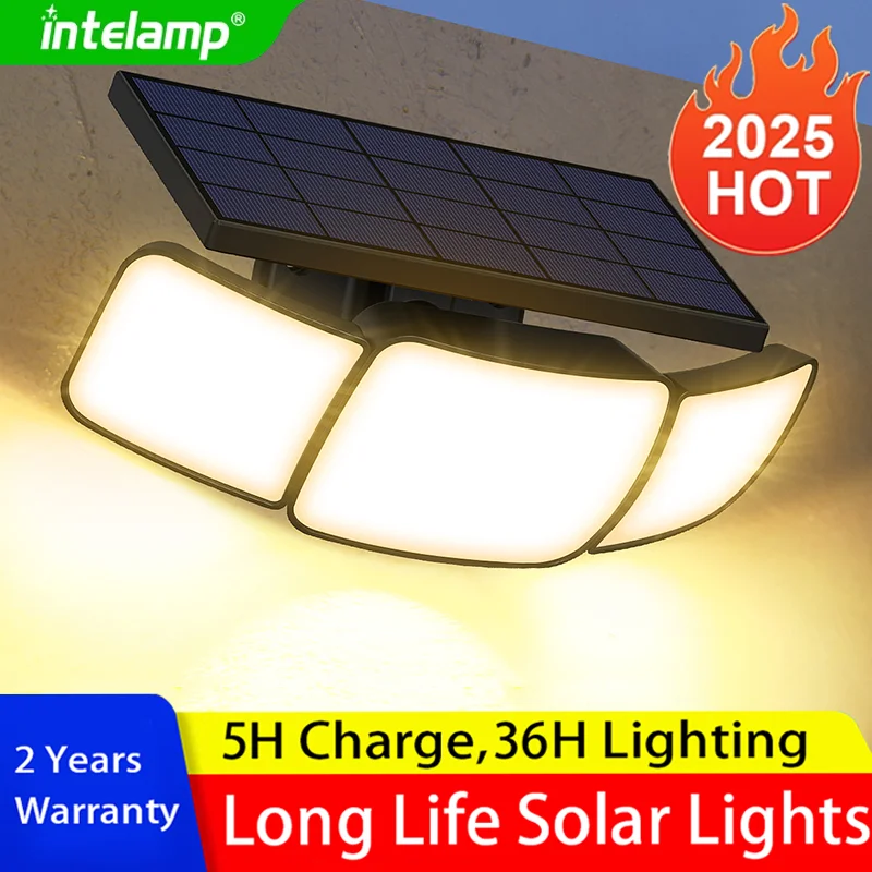 

2025 Новый супер яркий 108 светодиодный солнечный светильник для уличного сада, солнечный светодиодный светильник, водонепроницаемый прожектор с питанием от солнечного света и датчиком движения