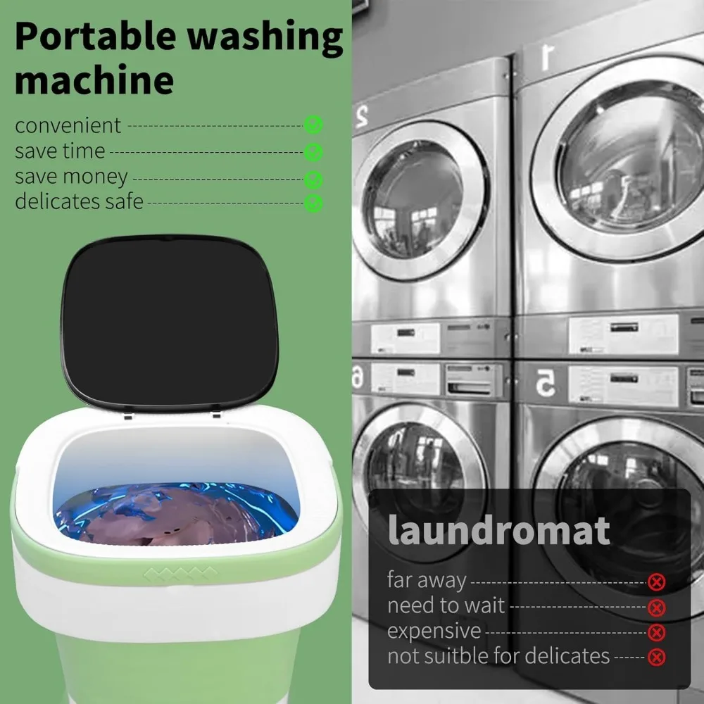 Machine à laver portable pliable avec 3 modes, lave-linge et sèche-linge, livres profonds, convient aux sous-vêtements, vêtements de bébé, chaussettes, 12L