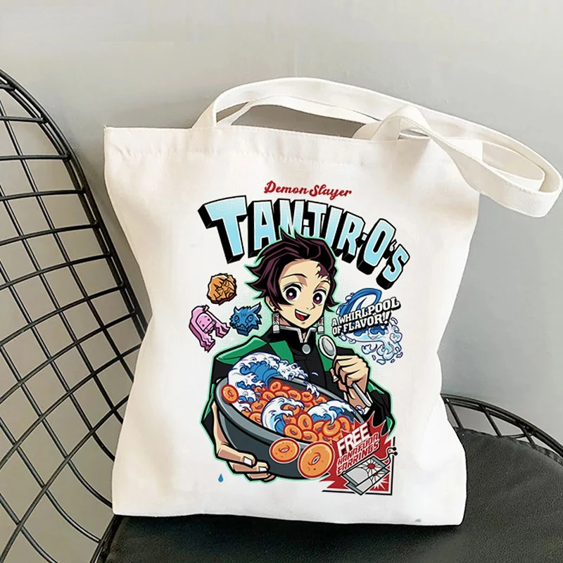 Sac à provisions en toile de jute Demon Slayer, Kimetsu No Yaiba, sac d\'école, fourre-tout