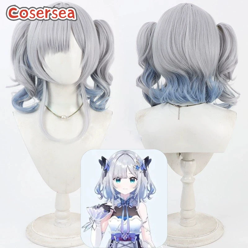 

Cosersea Kaga Sumire Cosplay Wigs Virtual YouTuber Kaga Sumire 30cm Gray Mixed Blue Ponytail Wig Synthetic Hair Heat Resistant