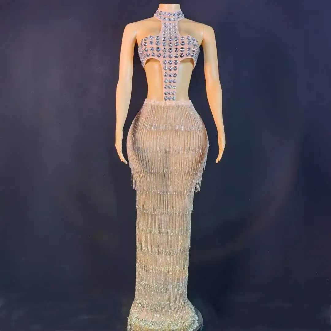 

Shimmer Clubwear Bachelorette Exotic Clubbing Dancewear Shining Women Fringe Drill Crystals Birthday Dress Performance Costume