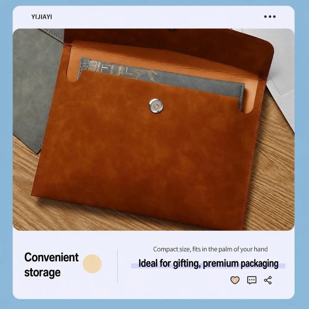 Durable Faux Leather Document Pouch A5 Magnetic Snap Document Bag File Folder Business Office