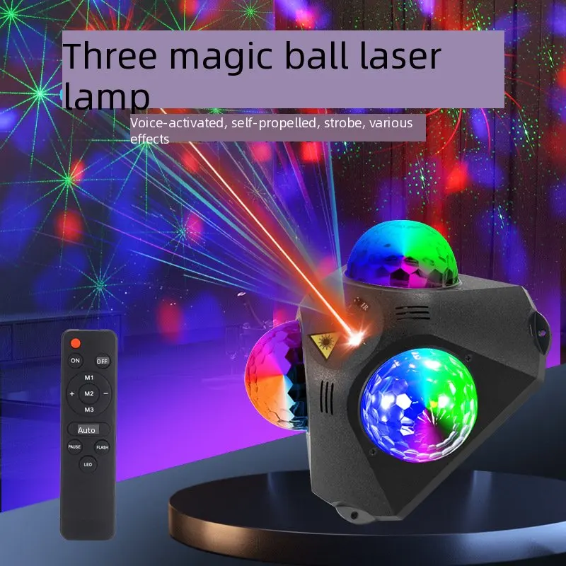 RGB LED Strobe Light Sound Activated Disco Party Stage Lighting with 3 Eyes Effect 7 Color Magic Ball DJ Flash Lamp for KTV Bar