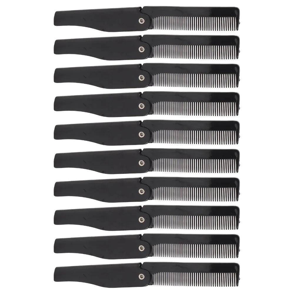 10pcs Durable Fine Teeth Folding Comb Black Plastic Pocket Comb Beard Comb For Men