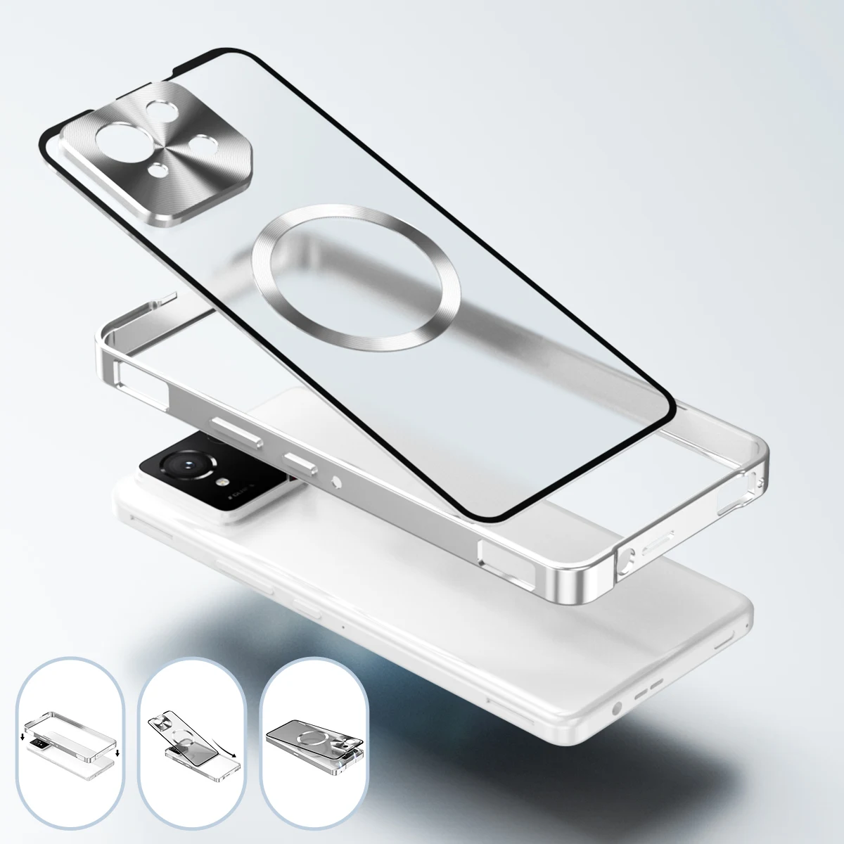 

Push Up Detachable Case For ASUS ROG Phone 9 Pro FE Translucent Frosted Removable Backboard Metal Frame Bumper Grip Cover