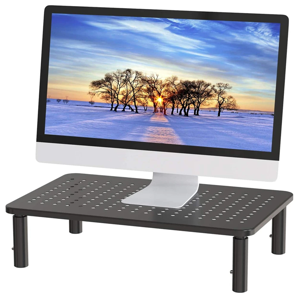 Monitor Stand with Airflow Vents Laptop Stand 3 Height Adjustable Desk Monitor Organizer for Laptop PC Printer