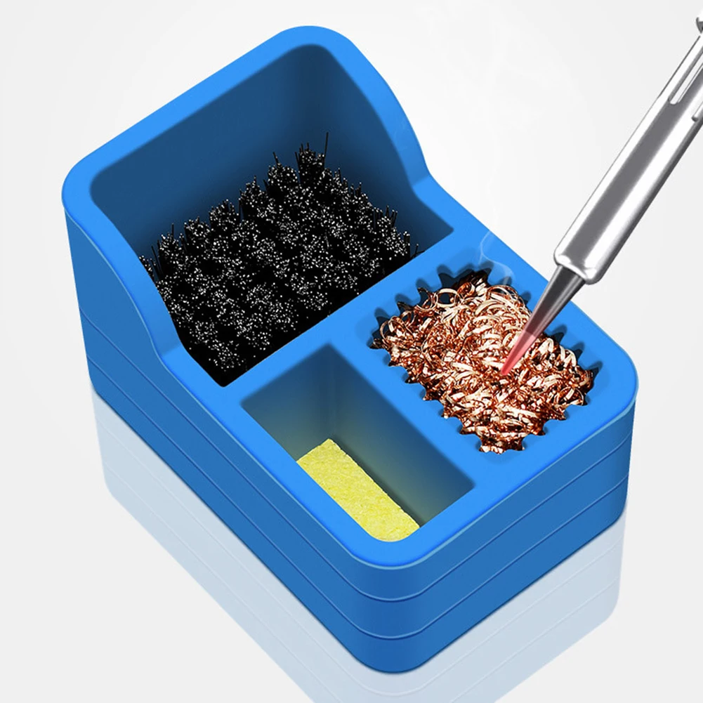 Silicone Soldering Iron Tip Cleaning Box 3 In 1 Wire Brush Sponge Scraper Station For Electronics Repair Welding Tool Accessorie