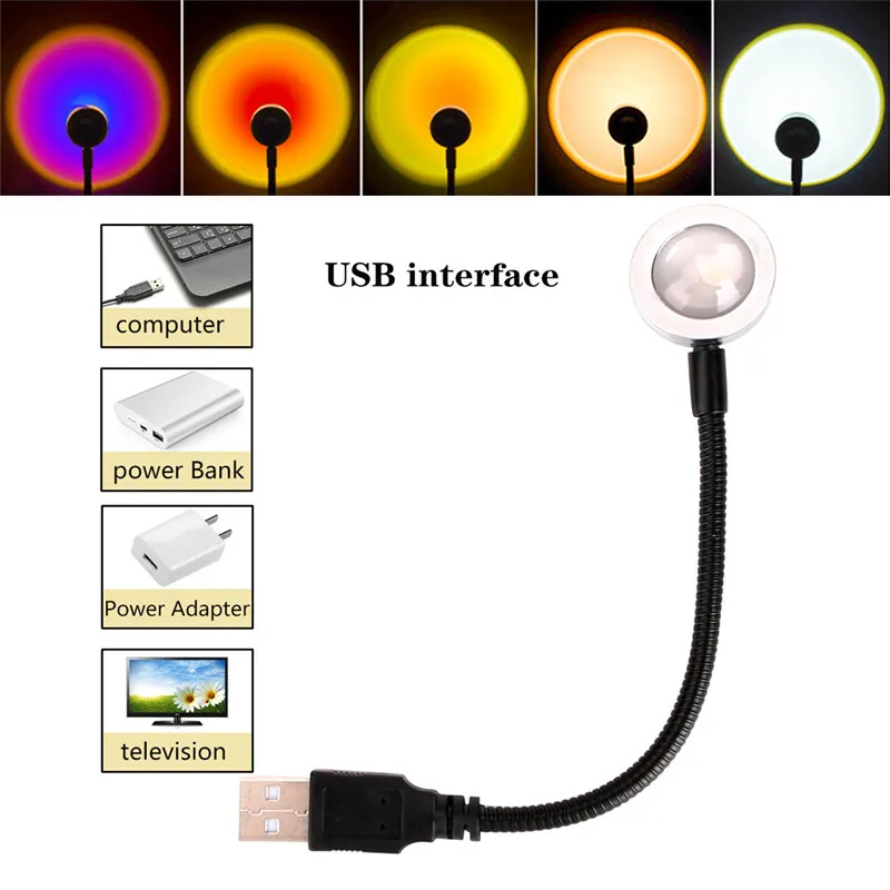 USB Sunset Projection Atmosphere Background Lighting Creative Bedroom Switch Coffee Night Mini Lamp Room Home Wall Mood Neon Bar