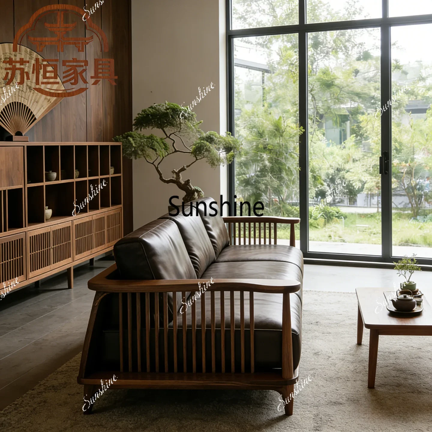 

YNew Chinese-style solid wood living room straight row sofa home bed and breakfast villa high-end furniture customization