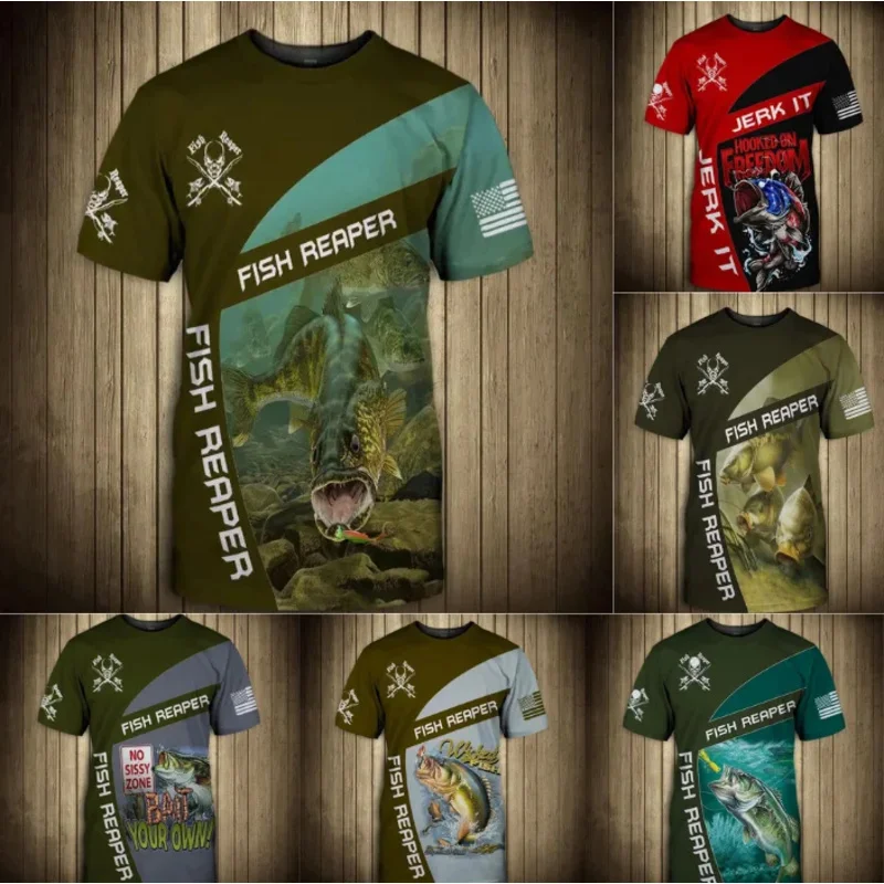

New Summer Fishing Man T shirt 3D Fish Reaper Printed Men's/Women's Outdoor Angling Clothing Fashion Oversized Short sleeve Tops