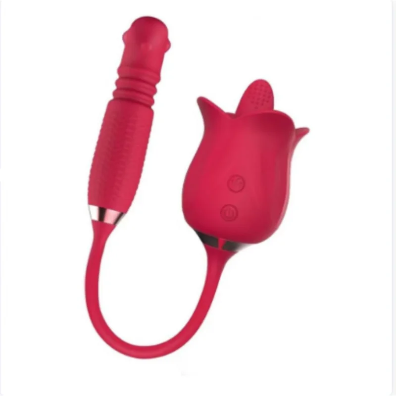 Rose 3in1 Upgrade Rose Sex Stimulator for Women- 10 Tongue Licking & 10 Telescopic & 10 Ball Rotation Vibrator Dildo