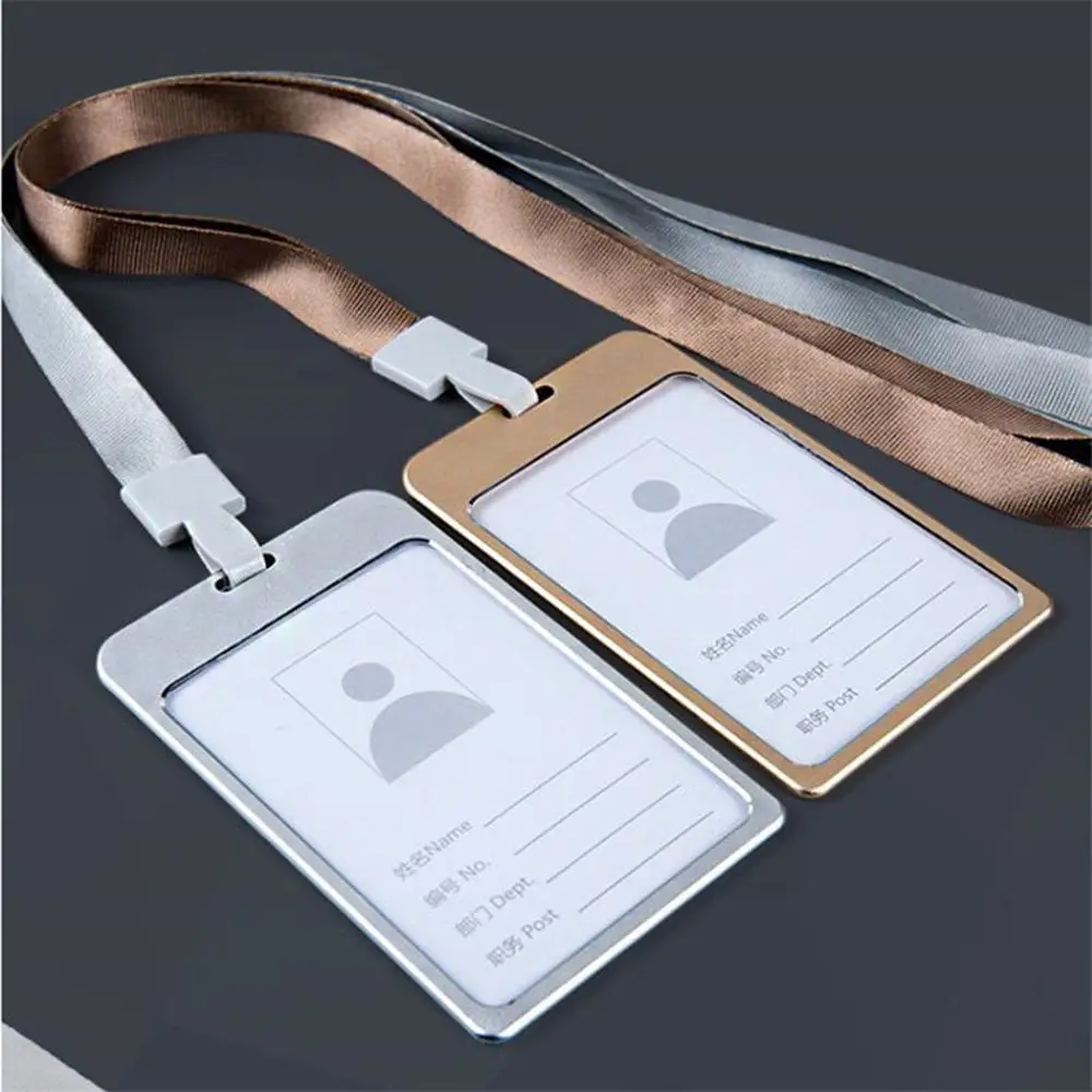 Employee Alloy Credit Metal Case Business Certificate Company Security Pass Tag Work Badge ID Card Holder with Lanyard