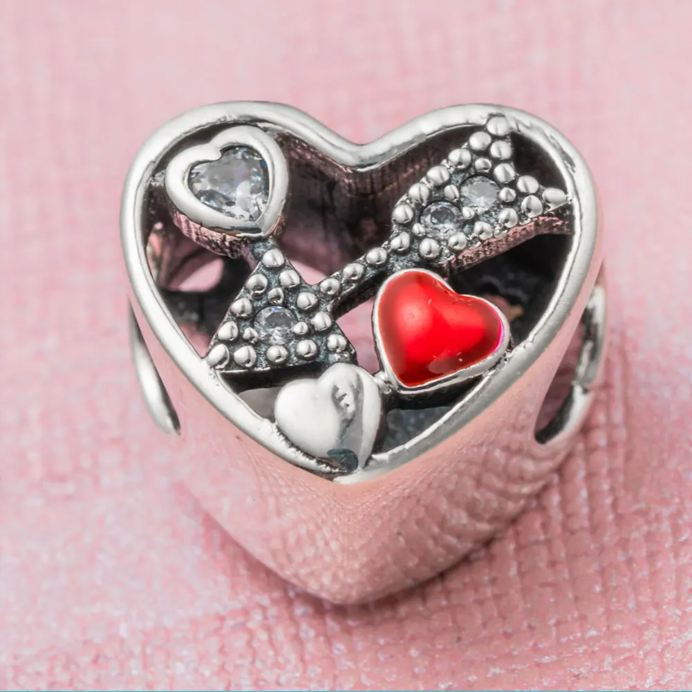 Arrow of Eros Heart Shaped 925 Silver Beads Authentic Sterling Silver Charm Beads European Jewelry Findings Wholesale SZPB291