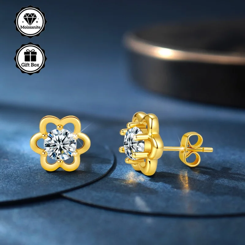 LAMVOICE Schmuck für Damen/Ohrstecker mit 1 Karat Moissanit, hypoallergene Ohrringe, Weihnachtsgeschenk für hochwertigen Schmuck