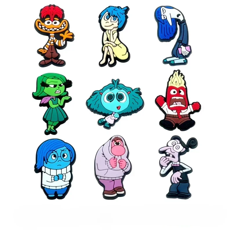 9 Uds. De zapatos Inside Out 2, figura de Anime, ansiedad, tristeza, disgusto, Diy, bonitos zapatos de dibujos animados, zapatilla con agujeros, regalo de cumpleaños