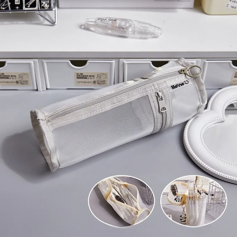 Multifunctional Mesh Yarn Dual-purpose Pencil Case, Transparent Stationery Bag, Simple and Large-capacity Special