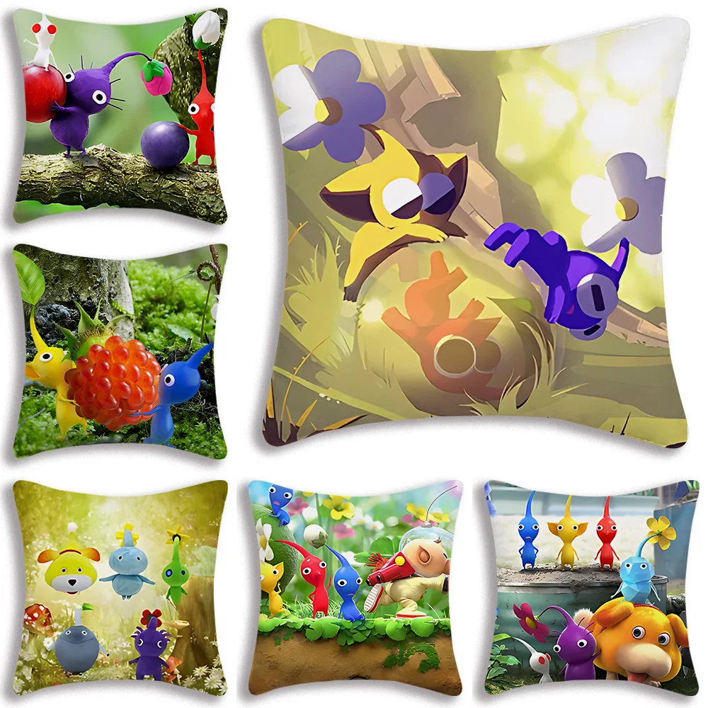 

Cartoon P-Pikmins Pillow Covers Cartoon Sofa Decorative Home Double-sided Printing Short Plush Cute Cushion Cover