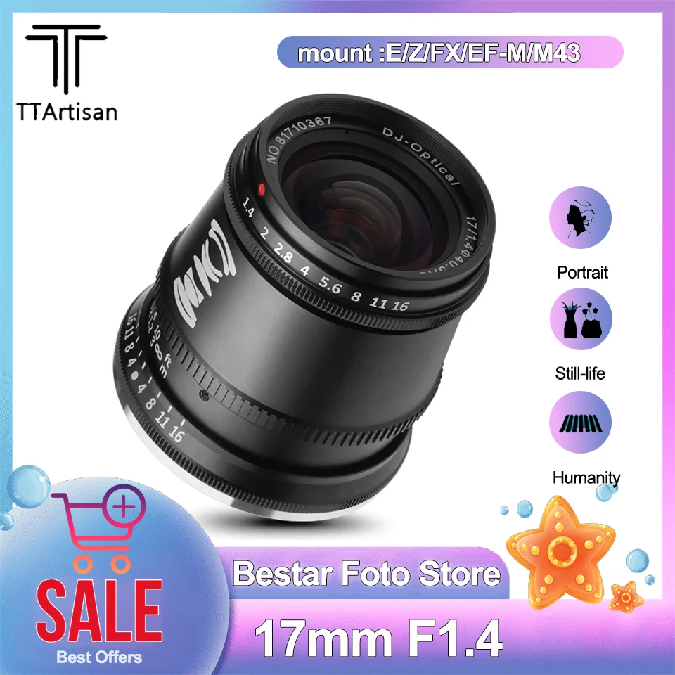 TTArtisan 17mm F1.4 APS-C MF Lens Suitanle for Travel and Humanities Photography for Sony A5000 NEX-5T Fuji X-A1 X-T10 Canon M5