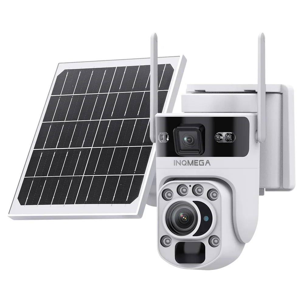 INQMEGA 12MP 60X Optyczny Zoom Podwójny Ekran Kamera Solarna 4G/WIFI Zewnętrzna Kamera Bezpieczeństwa Wykrywanie Ludzi PIR Kolorowy Tryb Nocny Aplikacja UBOX — 2