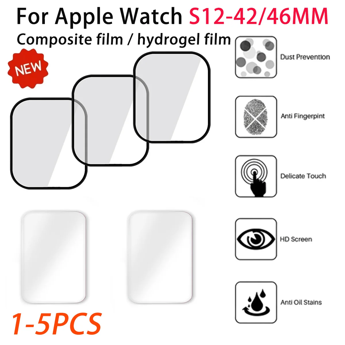 1-5/10PCS Composite Flim / Hydrogel Flim for Apple Watch S12 42/46mm Anti-scratch Screen Protector for Iwatch S12 Accessories