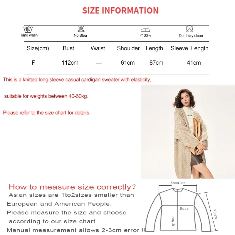 Autumn Winter Women Loose Warm Long Cardigan Coat Solid Long Sleeve Knit Thicken Sweater Coat Streetwear TRAF Women Coat