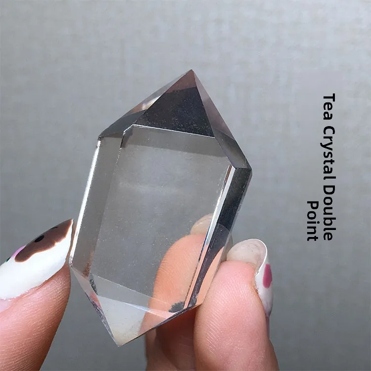

l Tea Crystal Pyrd Pendant Home Decoration Tabletop Ornament Double Tip Stone Polied Transparent Rainbow