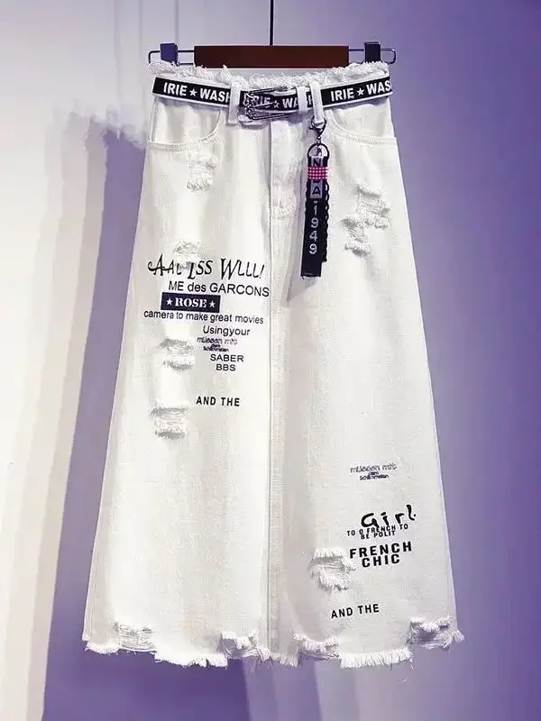 

Джинсовая юбка А-силуэта с высокой талией, утягивающая, больших размеров, в европейском стиле, из смесового полиэстера и хлопка, на молнии, для повседневной носки