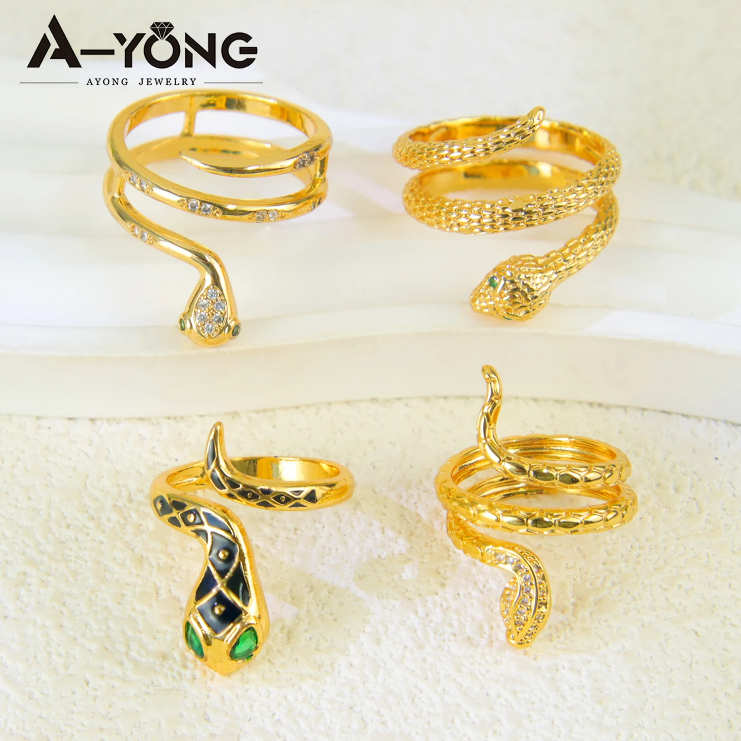 Hip-Hop Zirkonia Offene Schlangenringe 21k Vergoldet Arabische Mode CZ Tier-Ring Italienischer Damen Event Party Punk Schmuck Geschenke – Detail 5