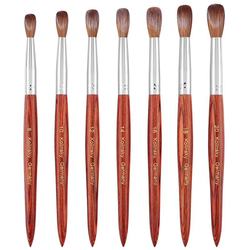 100% Prue Kolinsky Acrylic Nail Brush Oval Round Head Red Wood Handle Professional Salon Quality for Acrylic Powder Size 8-20#