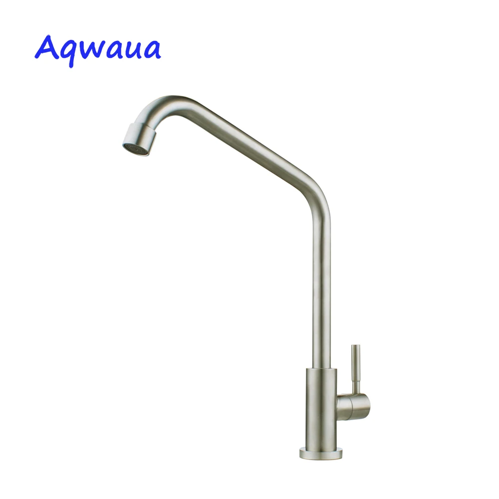 Aqwaua Single Handle Kitchen Faucet SUS304 Stainless Steel Long Neck Cold Water Tap for Kitchen Sink