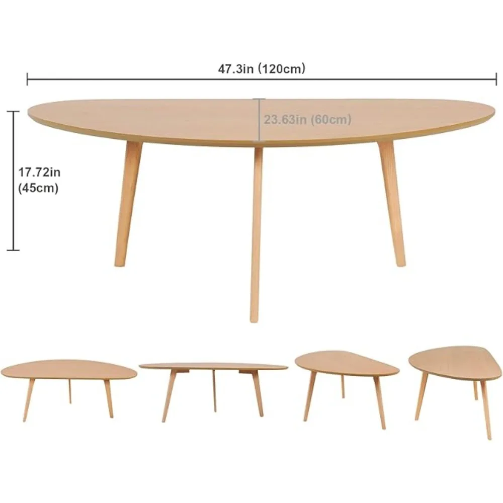 Large 47.3In Oval Coffee Table Mid Century Modern for Living Room Center Minimalist Display Coffe Table Furniture Home Nature