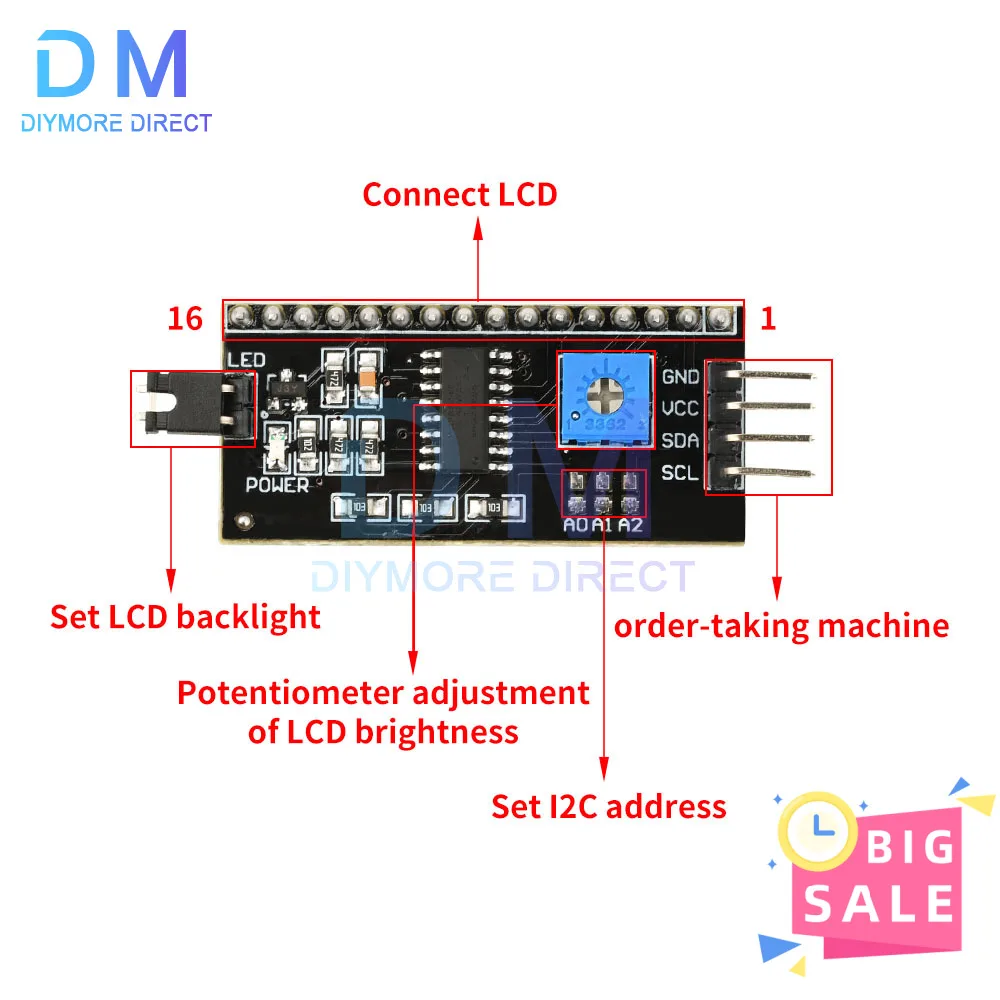 PCF8574 Expansion Board IIC/I2C/ IIC Serial Interface Board LCD Display 1602/2004 Adapter Module DC 3-6V