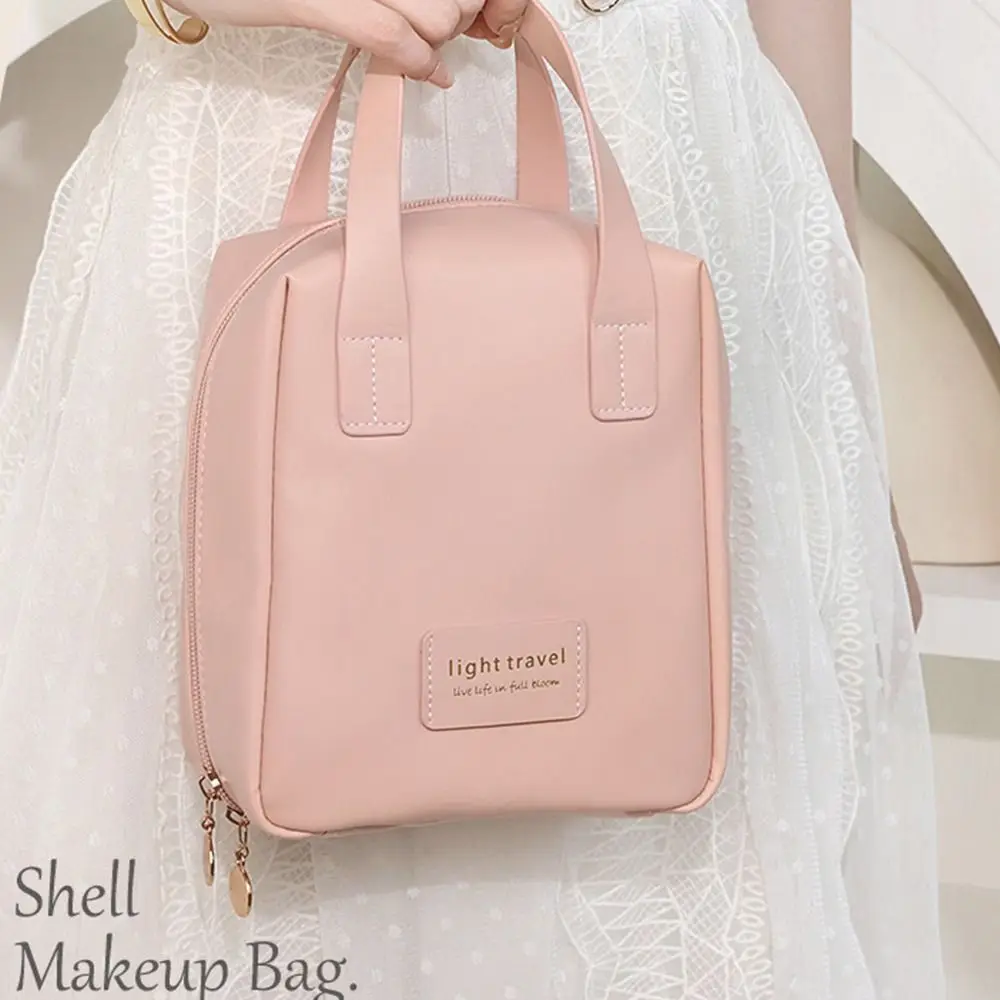 Korean Style Shell Shape Cosmetic Bags Letter Printing Elegant PU Leather Makeup Pouch Toiletries Organizer Storage Handbag