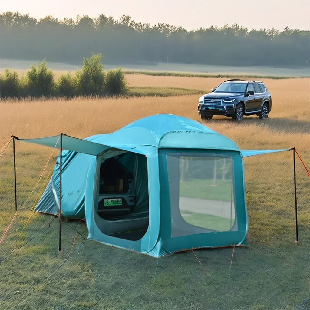 Portable Double Oxford & Aluminum Pole Automatic Fast Open Rear Car Awning Tent for Outdoor Camping Beach & Hiking