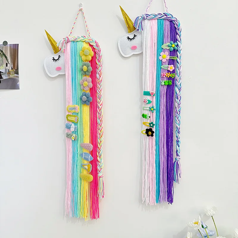 

Unicorn Kids Hair Clip Organizer Wall Hanging Felt Animal Head Storage Holder for Hair Accessories Children Room Decor Colorful
