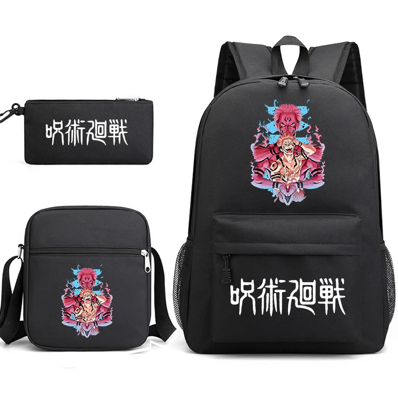 Jujutsu Kaisen Printed Backpack Teenager Student School Bag Shoulder Bag Pencil Case 3-Piece Set