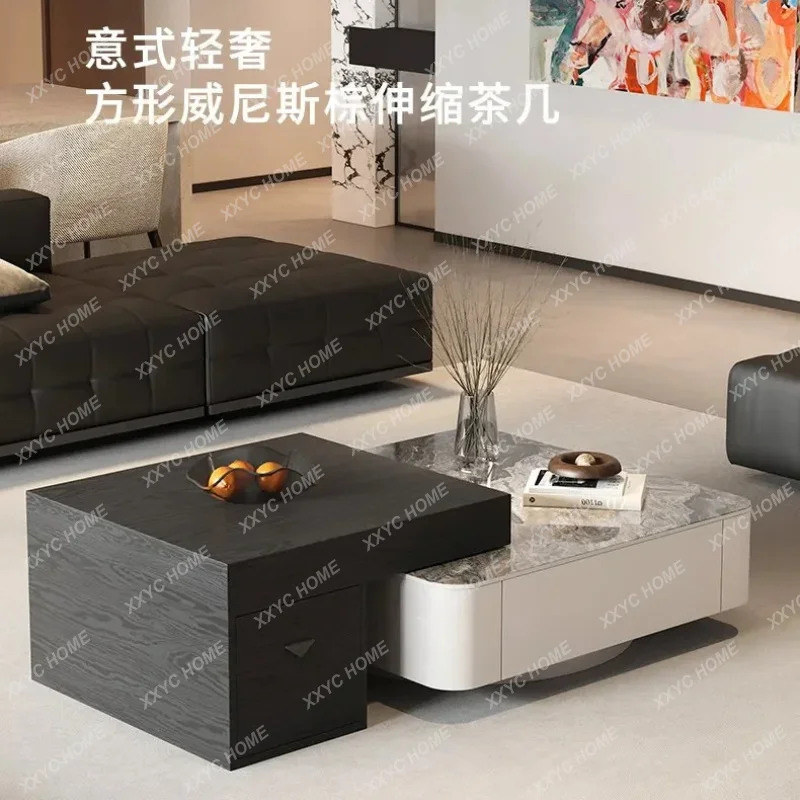 XX light luxury square rock slab coffee table storage living room small apartment furniture retractable combination