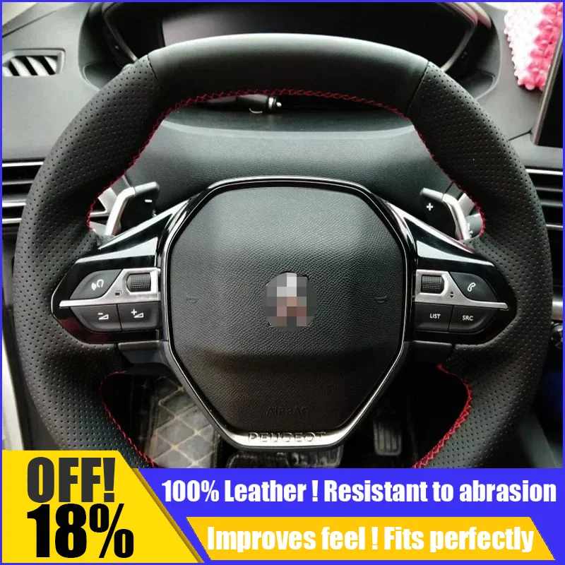 

Leather Car Steering Wheel Cover Fit For Peugeot 5008 2016-2019 E-208 2020 508 208 2019 2020 3008 4008 Diy Auto Car Accessories