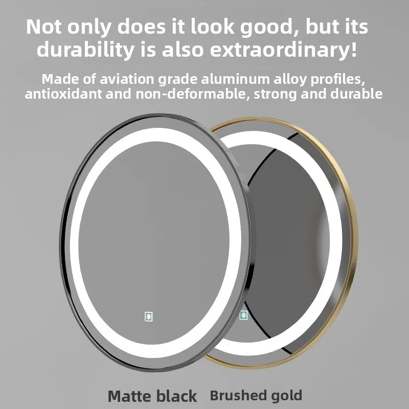 

19 Inches Smart Bathroom Mirror Round Aluminum Alloy Frame Hotel Bathroom with Light Luminous Makeup Anti-fog Vanity Shower