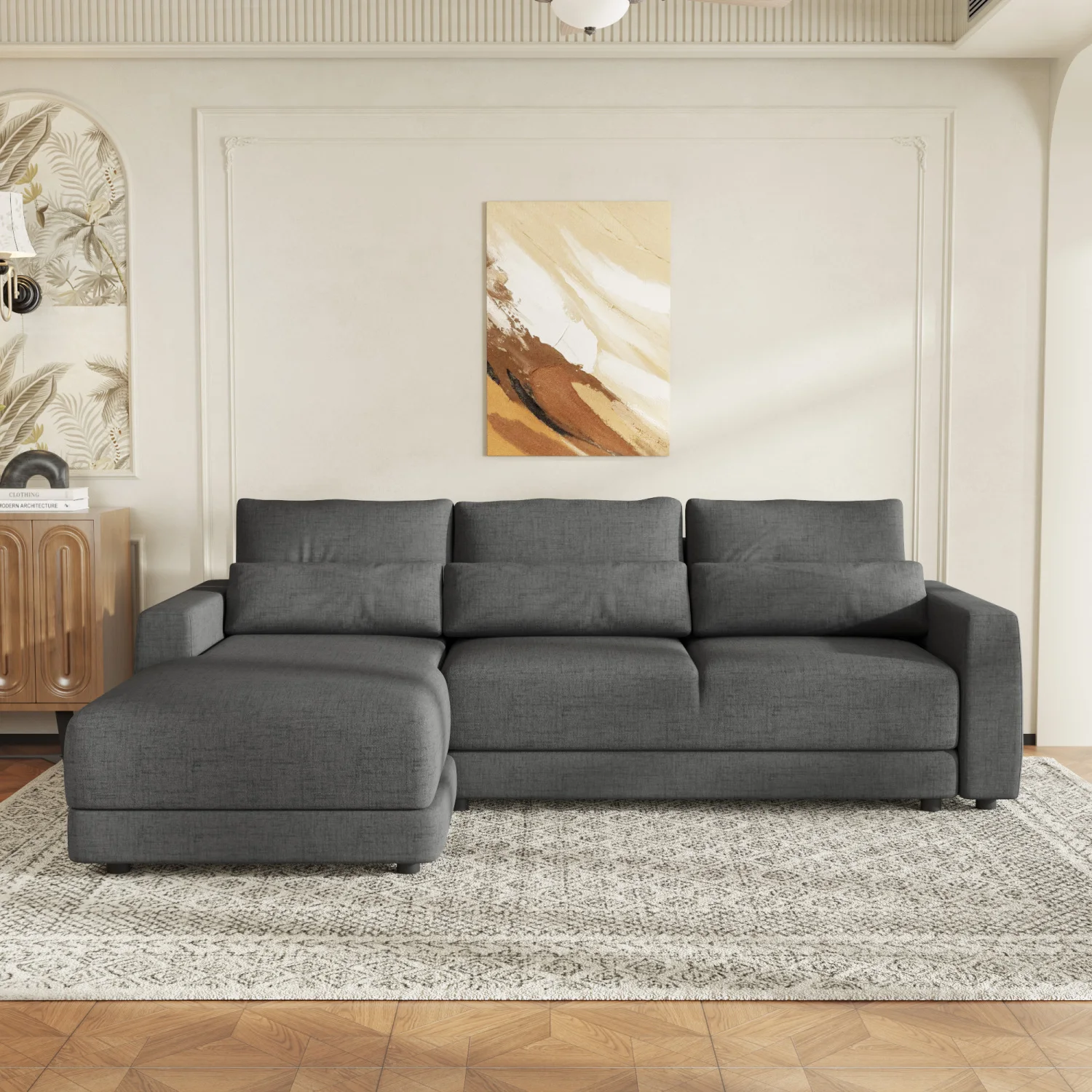 U_STYLE L-shaped Modular Sectional Sofa with Removable Back Cushions and 3 Pillows, Suitable for Living rooms, Offices, and Apar