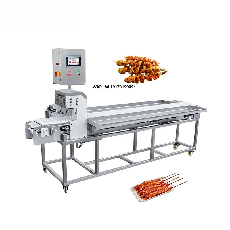 Automatic BBQ Kebab Skewer Machine with Stainless Steel Grill Commercial Automatic Meat Skewer Making Machine