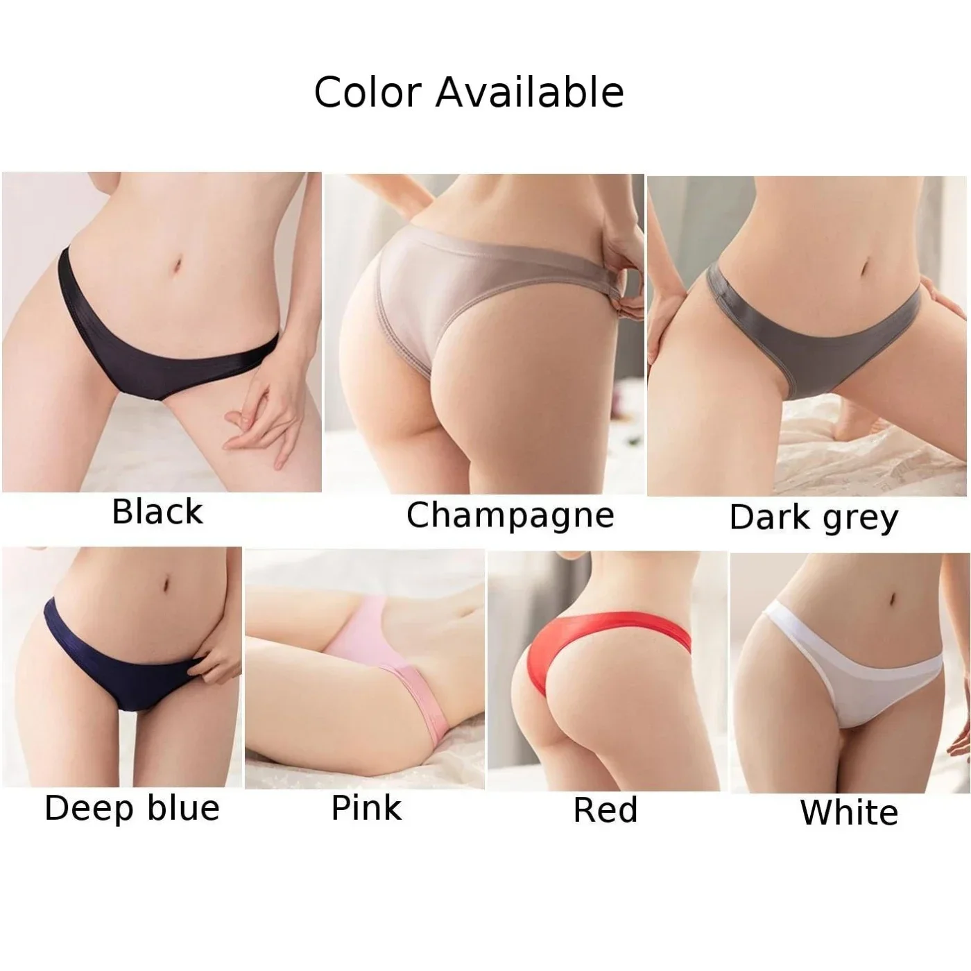 Sexy Womens Satin Silky Stretch Oil Shiny Glossy Knickers Panties Solid Soft Breathable Low-Rise Briefs Hip Lift T-Back Thong