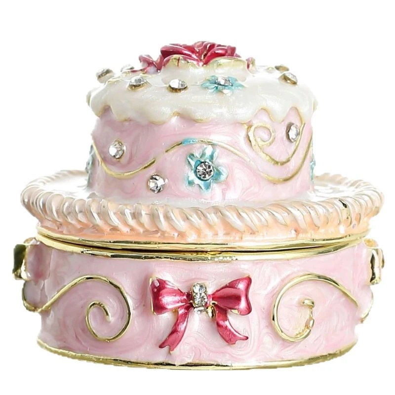 

Multi-color Metal Alloy Enamel Mini Jewelry Box for Women Luxury Cake Shape Jewel Earrings Storage Case Wedding Gift Craftwork