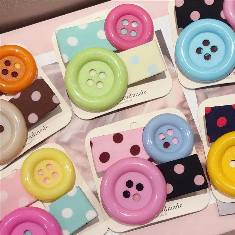 1Pairs New Polka Dot Button Dopamine Hair Clips Cute Korean Style Y2K Side Hair Clips Retro Shibuya Hot Girl Daily Accessories