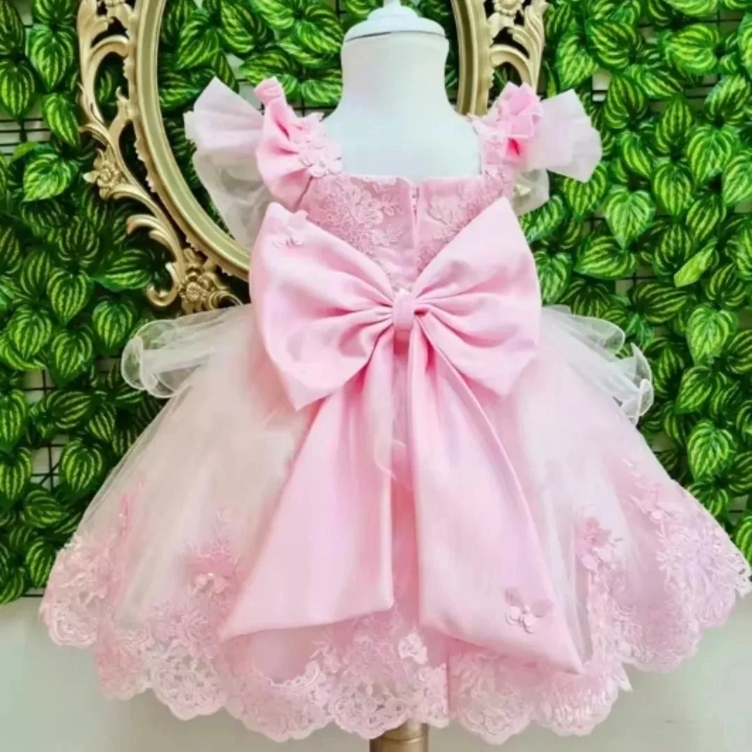 Vestidos de tul personalizados para niñas pequeñas, vestidos de flores para damitas de honor, vestido de comunión, vestido de gala cuadrado para bodas, con espalda de encaje, económicos