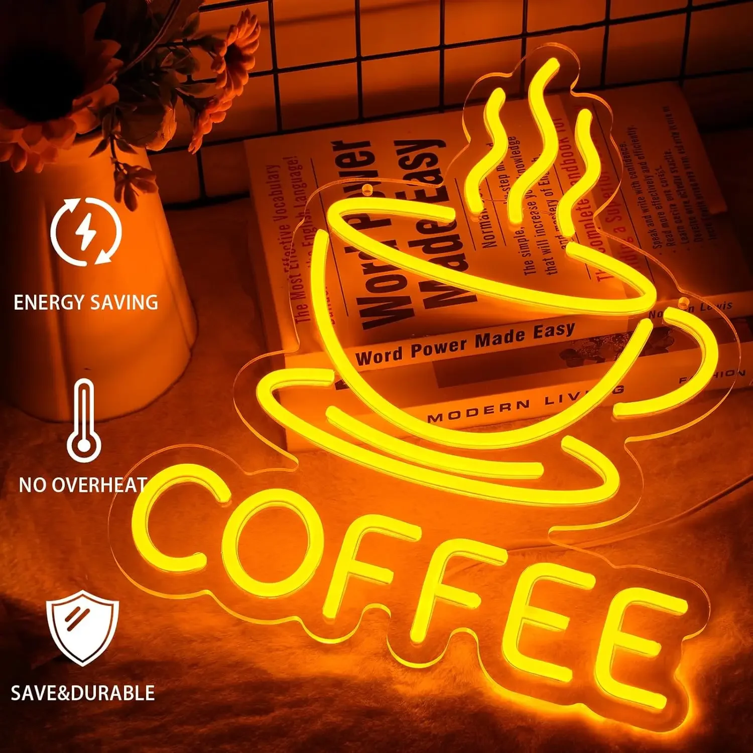 Coffee Neon Sign LED Neon Light Sign USB Powered Adjustable Brightness Night Light Station Decor Coffee Lovers Birthday Gift