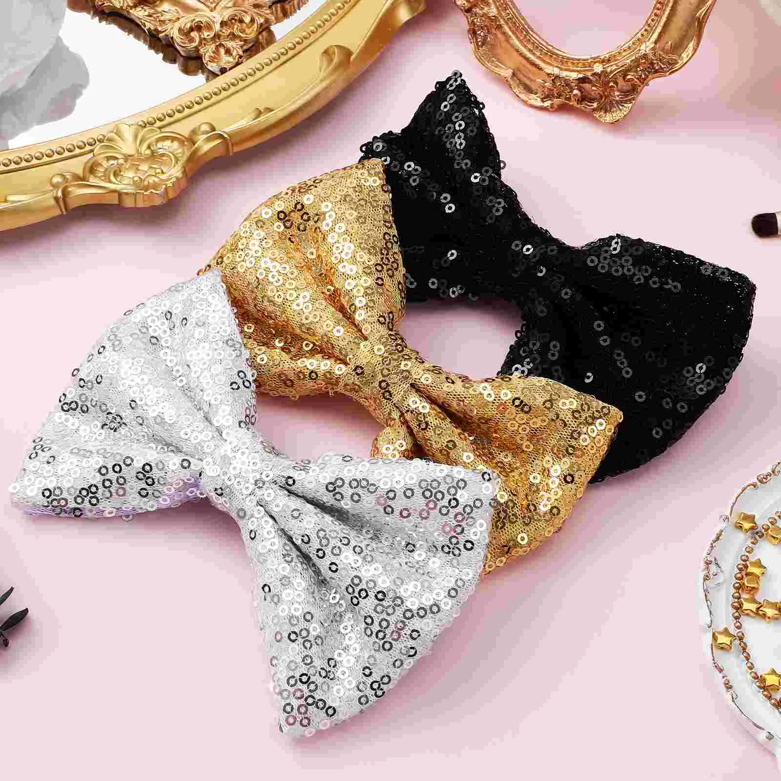 3 Pcs Bow Hairpin Glitter Bows Alligator Clips Ponytail For Women Barrettes Sequins Cute Styling