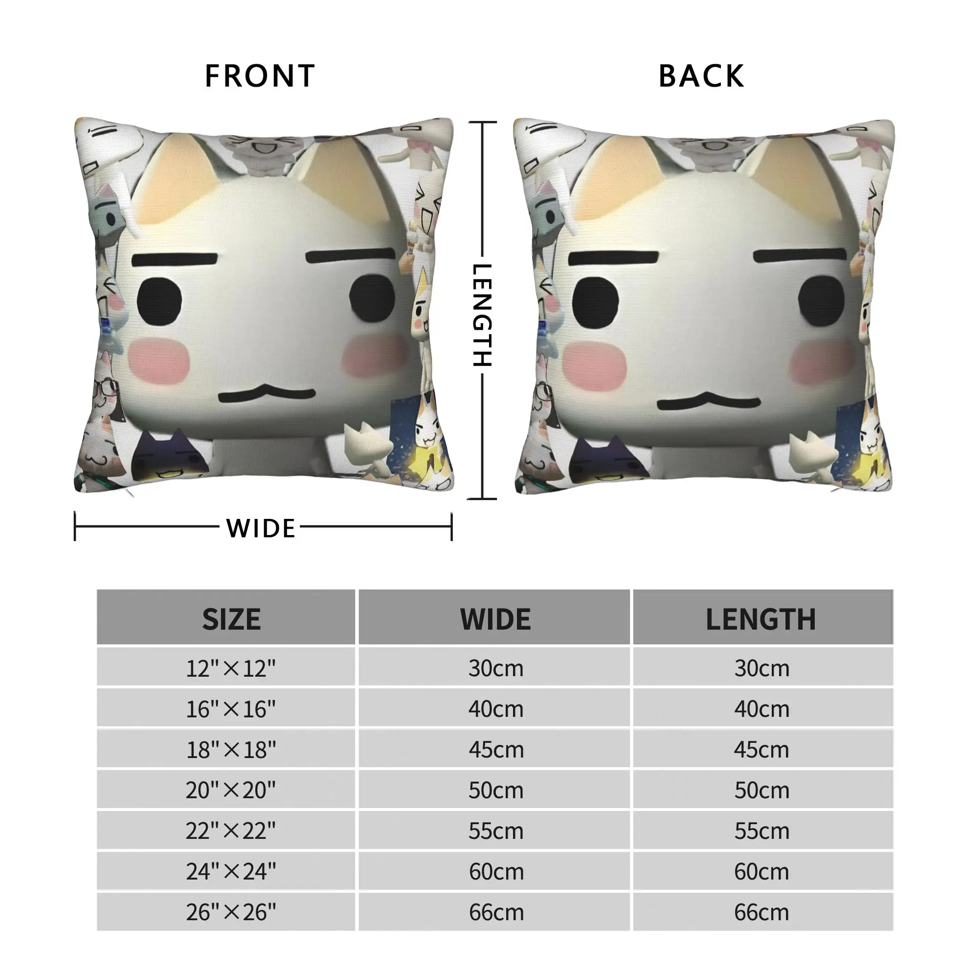 Toro Inoue Cat Square Pillow Cases Cute Cartoon Cushion Cover Funny Zipper Decorative Pillowcase for Car 45*45cm